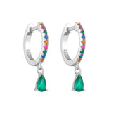 Pear Shape Green Zircon Pendant Rainbow Sterling Silver Hoop Earrings